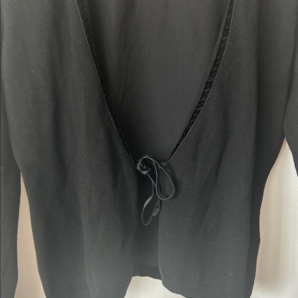 Schumacher Black Velvet Open Front Tie Sweater Cardigan Top **Size L** 🌺🌺 - Picture 5 of 5
